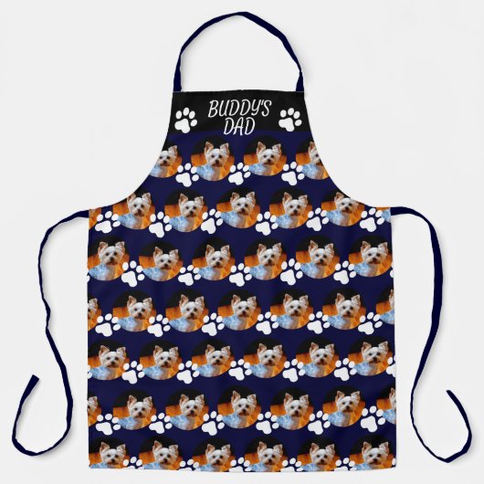 Aangepaste foto foto-patroonnaam Navy w Paw Print Schort (Voorkant)