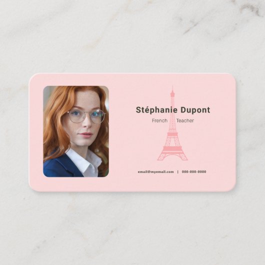 Aangepaste foto - Franse leraar roze Visitekaartje (Voorkant)