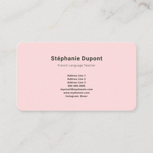 Aangepaste foto - Franse leraar roze Visitekaartje (Achterkant)