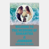 Aangepaste Foto Frosted Beach Wedding Welkom Acryl Bord (Voorkant)