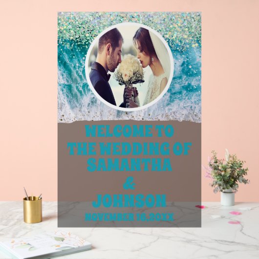 Aangepaste Foto Frosted Beach Wedding Welkom Acryl Bord (Huwelijk)