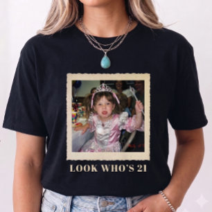 Aangepaste foto Funny Vintage Look Wie is 21 Verja T-shirt