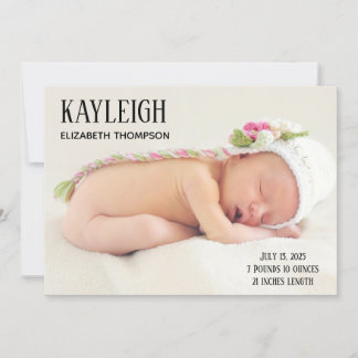 Aangepaste foto geboorteaankondiging babymeisje aankondiging