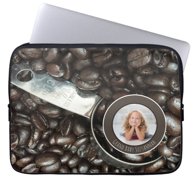 Aangepaste foto gebrand koffiebonen Silver Scoop Laptop Sleeve (Voorkant)
