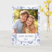 Aangepaste foto Gefeliciteerd mama blauwe toile Kaart (Gele Bloem)