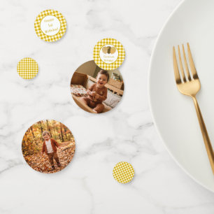 Aangepaste foto gele Gingham-ballonnen Verjaardag Confetti