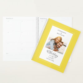 Aangepaste foto gele witte trouw elegante script planner