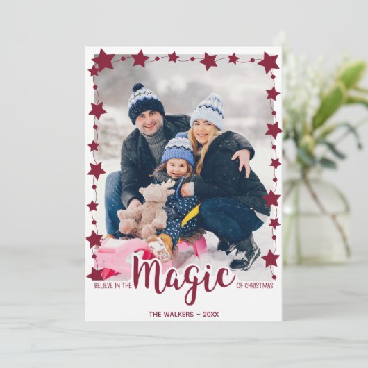 Aangepaste foto Geloof in de magie van Kerstmis Feestdagenkaart (Staand voorkant)