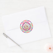 Aangepaste foto Gelukkig Kerstmis Kleurrijk Adres Ronde Sticker (Envelop)