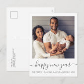 Aangepaste foto Gelukkig Nieuwjaar Grijs Schrift Feestdagenkaart (Voorkant / Achterkant)