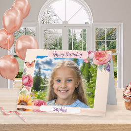 Aangepaste foto Gelukkig Verjaardag Mooie Bloemige Kaart