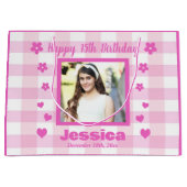 Aangepaste foto Gelukkige 15e Verjaardag Roze Wit  Groot Cadeauzakje (Voorkant)