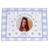 Aangepaste foto Gelukkige 17e Verjaardag Paarse Bl Groot Cadeauzakje (Voorkant)