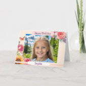 Aangepaste foto Gelukkige Verjaardag  Bloemen Eleg Kaart (Voorkant)