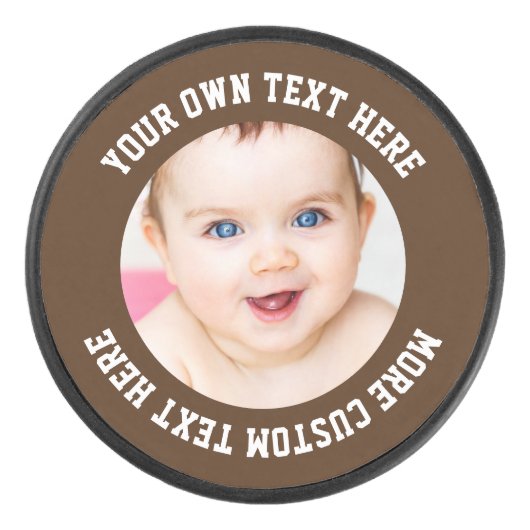 Aangepaste foto gepersonaliseerd bruin hockey puck (Voorkant)