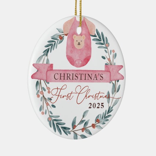 Aangepaste foto gepersonaliseerde baby's 1e Kerstm Keramisch Ornament (Rechts)