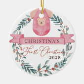 Aangepaste foto gepersonaliseerde baby's 1e Kerstm Keramisch Ornament (Voorkant)