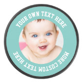 Aangepaste Foto Gepersonaliseerde Blauwgroen Groen Hockey Puck (Voorkant)