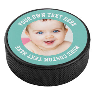 Aangepaste Foto Gepersonaliseerde Blauwgroen Groen Hockey Puck