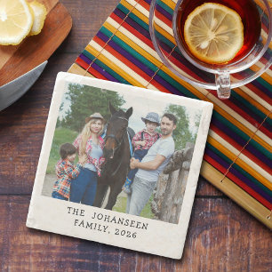 Aangepaste foto gepersonaliseerde familienaam teks stenen onderzetter