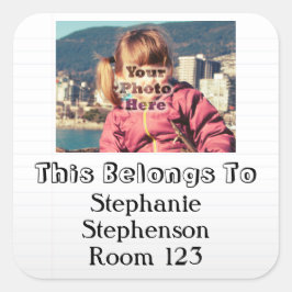 Aangepaste foto Gepersonaliseerde naam Kinder Scho Vierkante Sticker