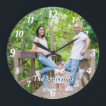 Aangepaste foto, gepersonaliseerde naam, witte let grote klok<br><div class="desc">De foto van de douane gepersonaliseerde naam witte brieven en de aantallen retro de klok van de doopvontmuur. Een mooi persoonlijk cadeau voor iedereen.</div>