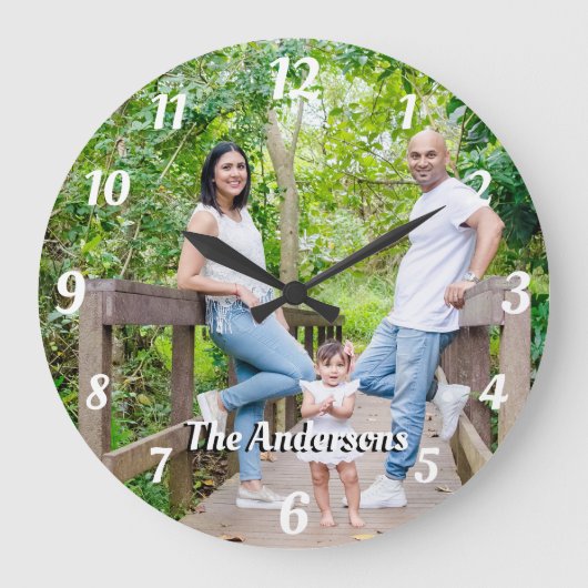 Aangepaste foto, gepersonaliseerde naam, witte let grote klok (Voorkant)