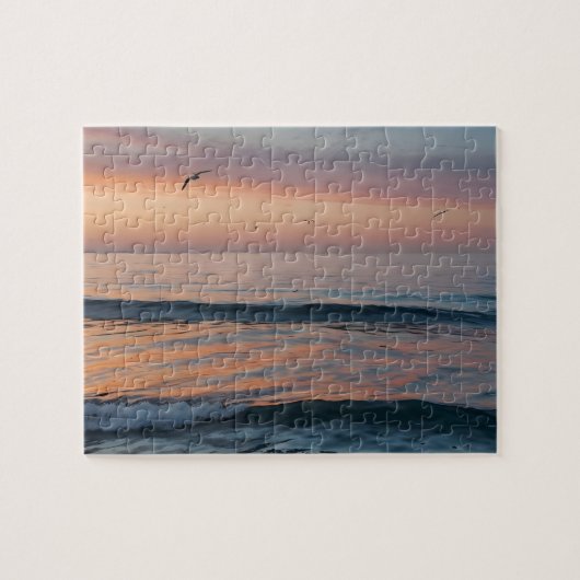 Aangepaste foto gepersonaliseerde Sunset Beach Wav Legpuzzel (Horizontaal)