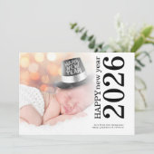 Aangepaste foto geroteerde tekst Gelukkig Nieuwjaa Feestdagenkaart (Staand voorkant)