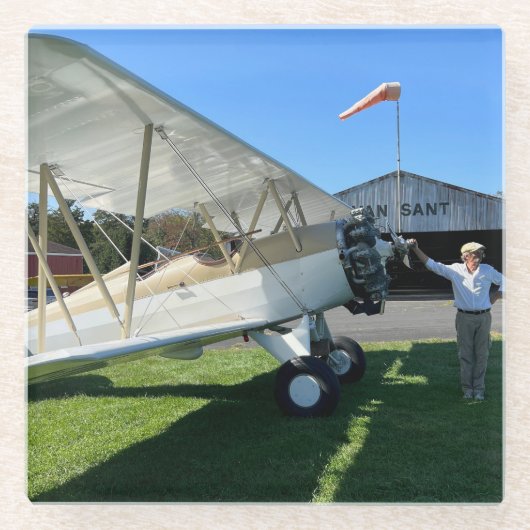 Aangepaste foto geschenken, piloot, vliegtuig, Vad Glazen Onderzetter (Voorkant)