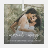 Aangepaste foto Getrouwd & Vrolijk eerste Kerstmis Glas Ornament (Voorkant)