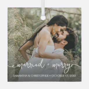 Aangepaste foto Getrouwd & Vrolijk eerste Kerstmis Glas Ornament