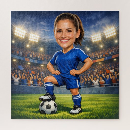 Aangepaste foto-gezicht voetbal ster karikatuur legpuzzel (Verticaal)