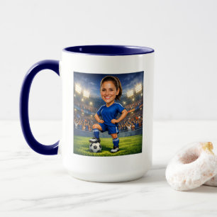 Aangepaste foto-gezicht voetbal ster karikatuur mok