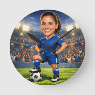 Aangepaste foto-gezicht voetbal ster karikatuur ronde klok