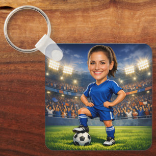Aangepaste foto-gezicht voetbal/voetbal ster karik sleutelhanger