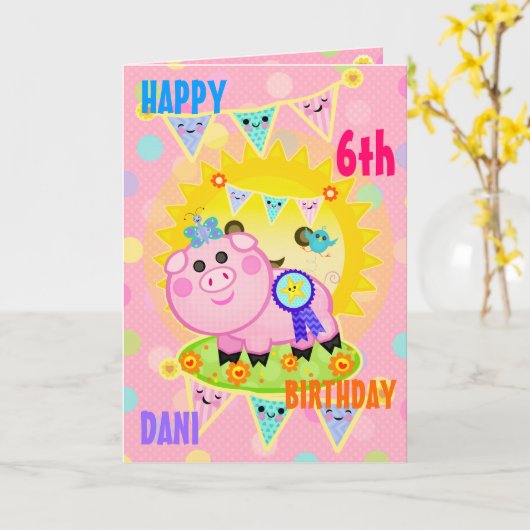 Aangepaste Foto Gilr's Varken Verjaardag Kaart (Gele Bloem)