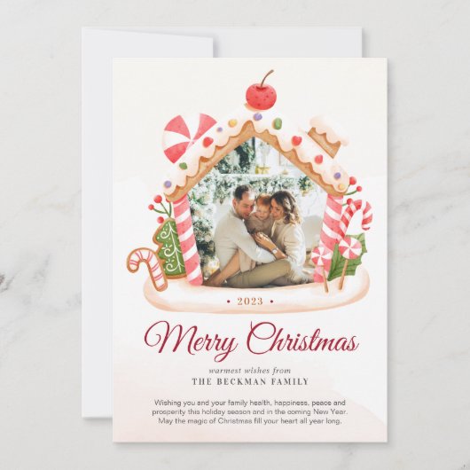 Aangepaste foto Gingerbread House Kerstmis Feestdagenkaart (Voorkant)