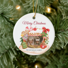 Aangepaste foto Gingerbread House Kerstmis Keramisch Ornament