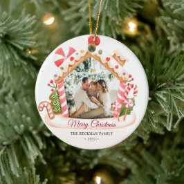Aangepaste foto Gingerbread House Kerstmis Keramisch Ornament