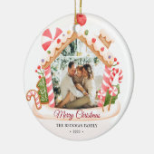 Aangepaste foto Gingerbread House Kerstmis Keramisch Ornament (Links)