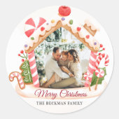 Aangepaste foto Gingerbread House Kerstmis Ronde Sticker (Voorkant)