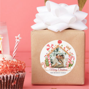 Aangepaste foto Gingerbread House Kerstmis Ronde Sticker