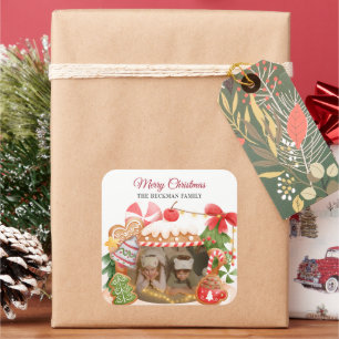 Aangepaste foto Gingerbread House Kerstmis Vierkante Sticker