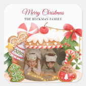 Aangepaste foto Gingerbread House Kerstmis Vierkante Sticker (Voorkant)