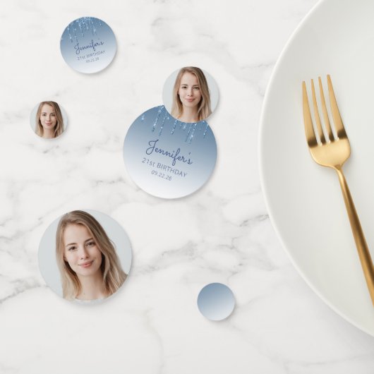 Aangepaste foto glam blauwe glitterspetters 21e ve confetti (Groep)