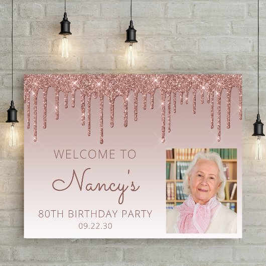 Aangepaste foto Glam Rose Gold 80ste verjaardag We Poster