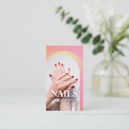 aangepaste foto Glitter Sparkling Nail Beauty Salo Visitekaartje (Staand voorkant)