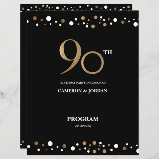 Aangepaste foto Gold Black Confetti 90e verjaardag (Voorkant / Achterkant)