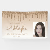 Aangepaste foto Gold Glitter Drip 18e verjaardag Spandoek (Horizontaal)